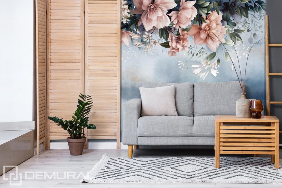 Under the floral curtain Living room wallpaper mural Photo wallpapers Demural