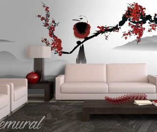 bird on a cherry tree oriental wallpaper mural photo wallpapers demural