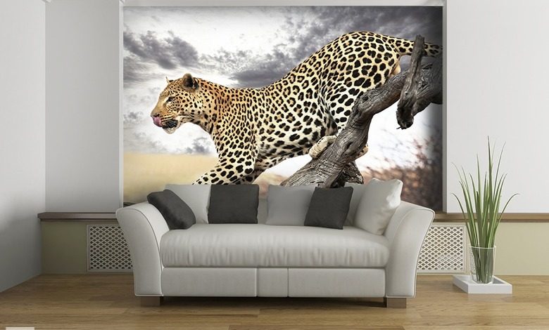 jumping leopard animals wallpaper mural photo wallpapers demural
