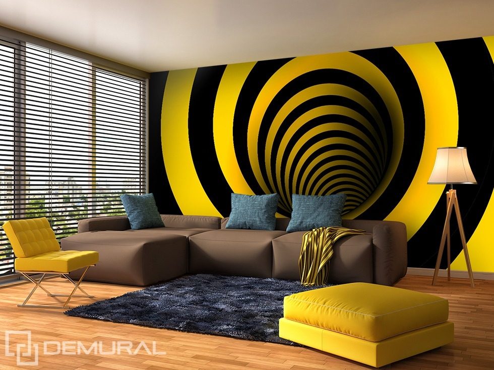 Curved in yellow and black Optically magnifying wallpaper, mural Photo wallpapers Demural