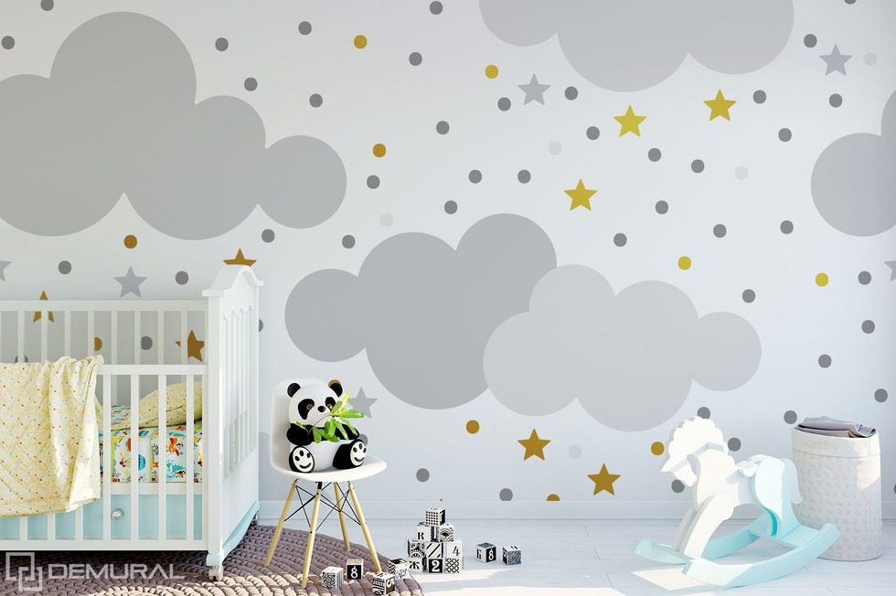 Swinging in the childish clouds Child's room wallpaper mural Photo wallpapers Demural
