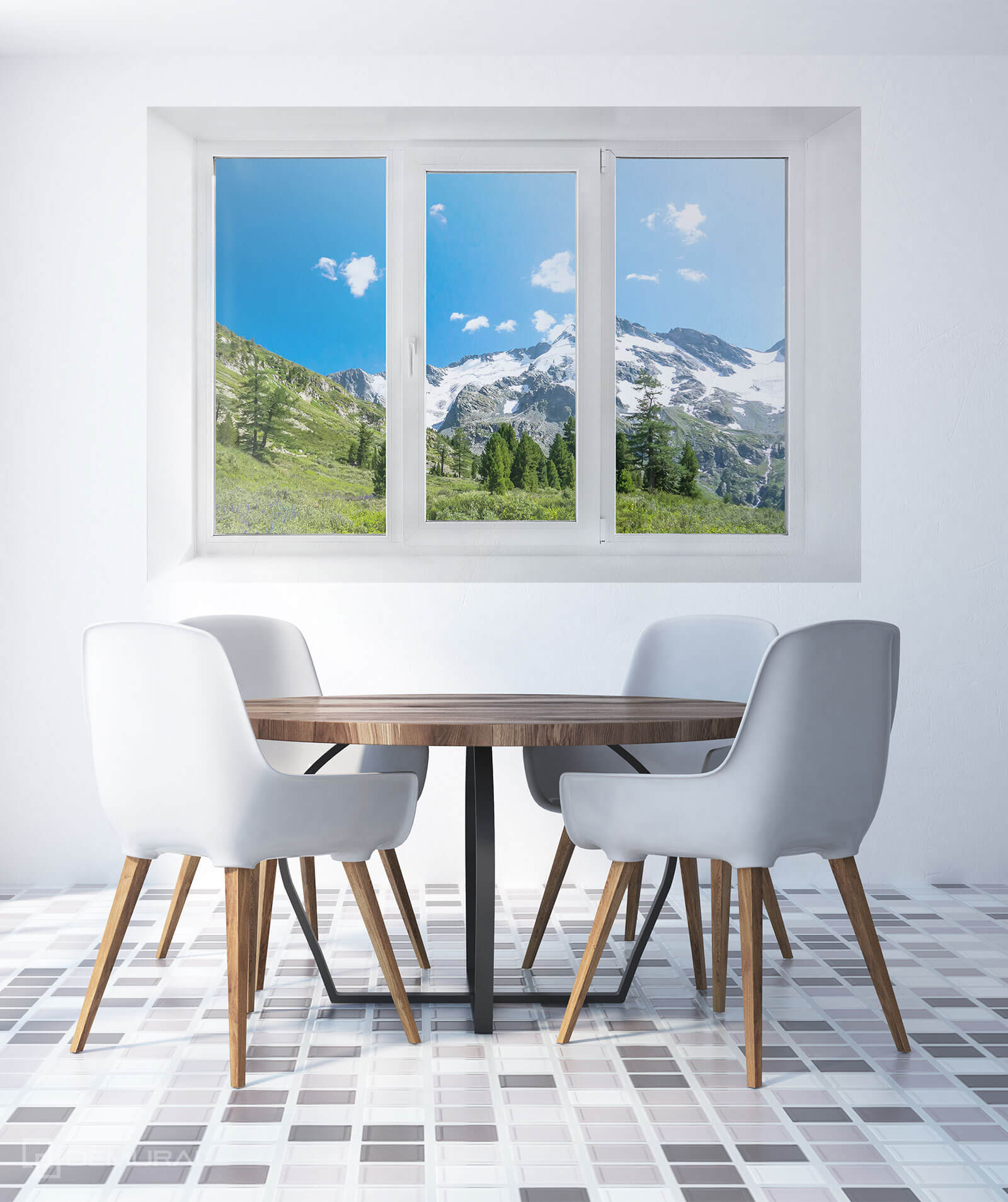 Photo wallpaper House in mountains - Photo wallpaper window - Demural