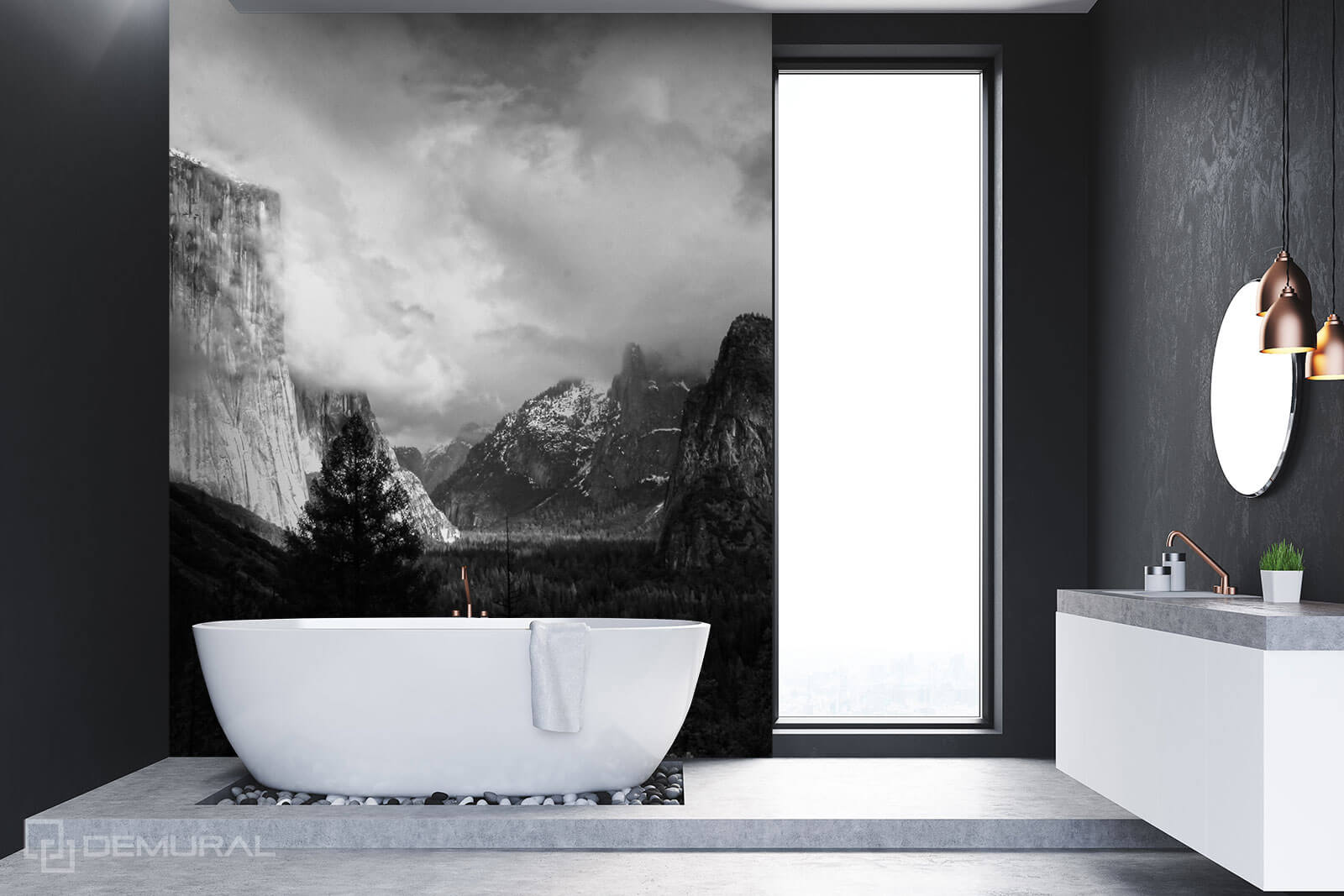 Photo wallpaper Mountain Panorama - Black white photo wallpaper - Demural