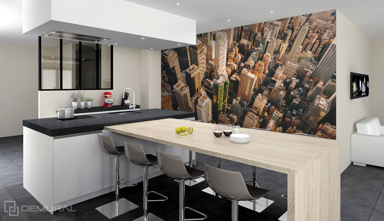 Photo wallpaper Scycrapers roofs - Photo wallpaper in big kitchen - Demural