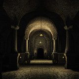 Medieval basement with torches