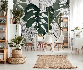 the charm of the graphic monstera living room wallpaper mural photo wallpapers demural