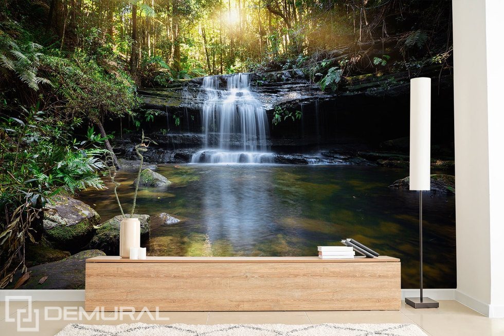 The hum of a forest waterfall Living room wallpaper mural Photo wallpapers Demural