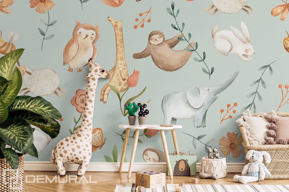 Animals that come from far and near Child's room wallpaper mural Photo wallpapers Demural