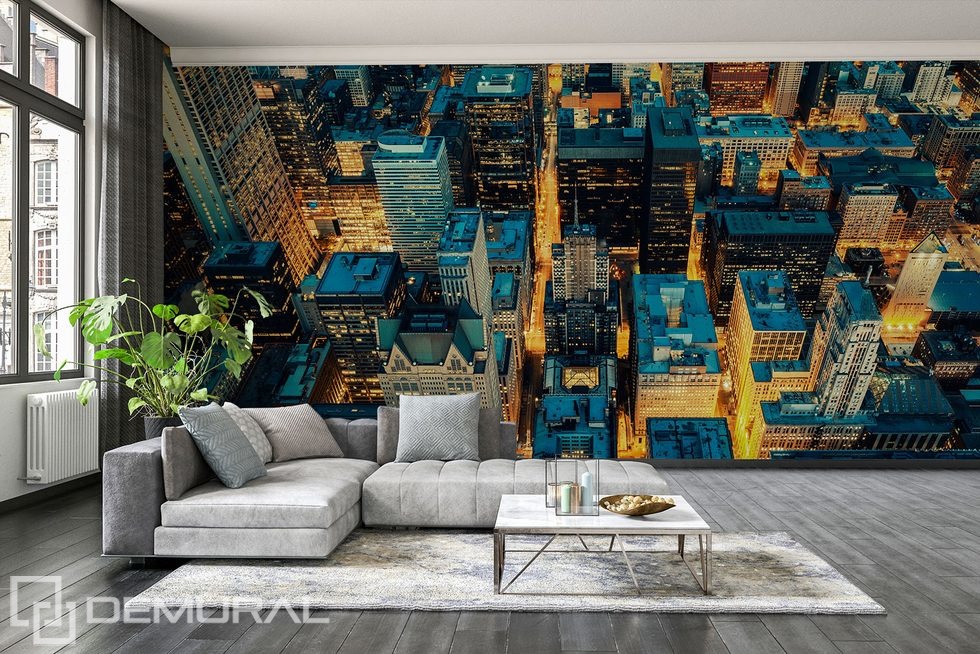 The evening city as seen from above - Living room wallpaper mural - Photo  wallpapers | Demural®