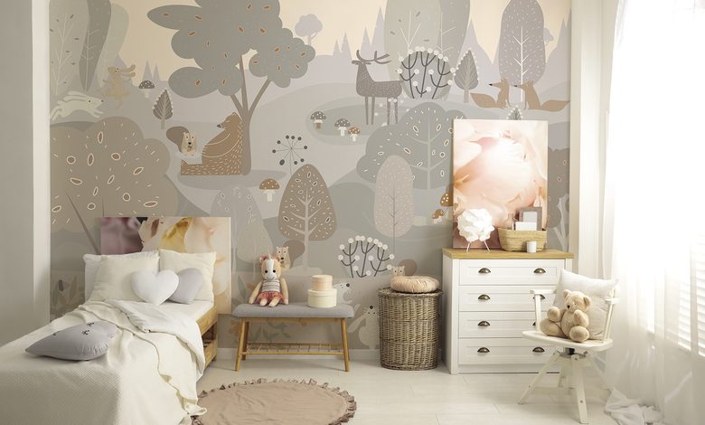 in a fairy tale forest childs room wallpaper mural photo wallpapers demural