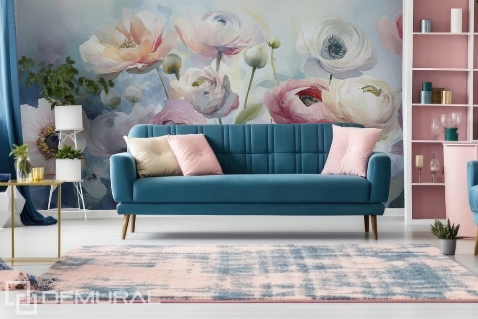 Pastel peonies in the sun Flowers wallpaper mural Photo wallpapers Demural