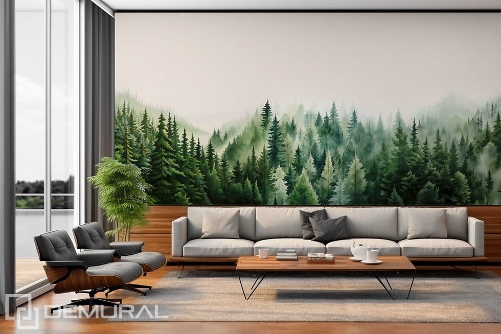 Flight over the forest Forest wallpaper mural Photo wallpapers Demural