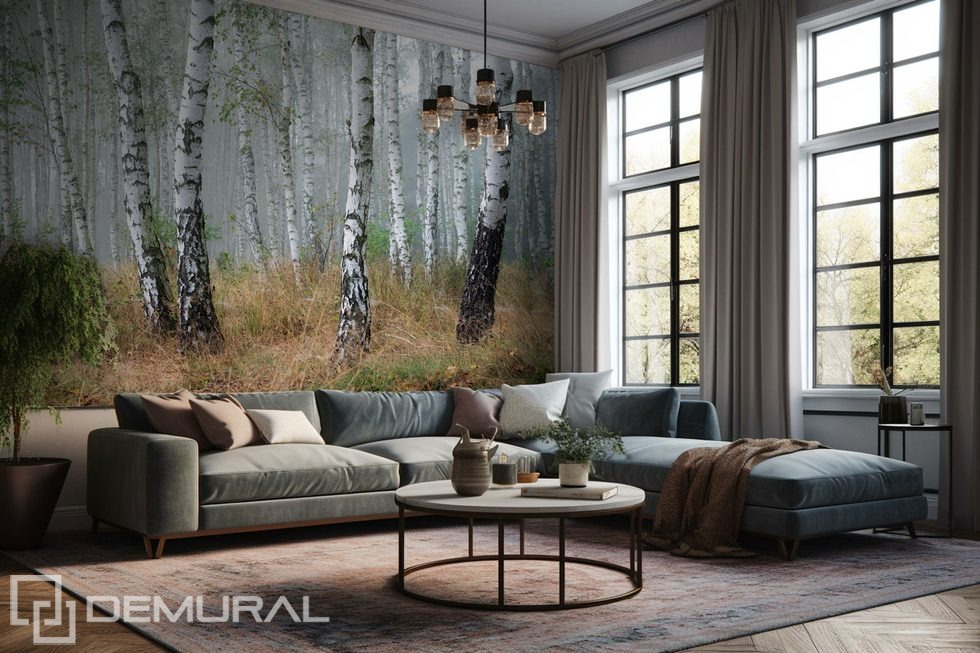 Proximity to a birch grove Living room wallpaper mural Photo wallpapers Demural