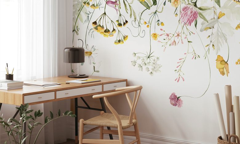 delicate floral curtain teenagers room wallpaper mural photo wallpapers demural