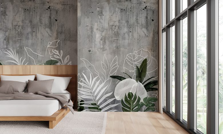 we tame concrete with plants patterns wallpaper mural photo wallpapers demural