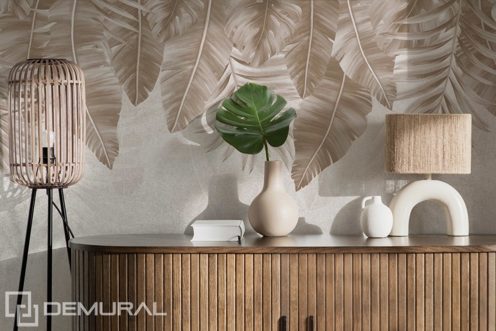 The subtlety of tropical leaves Living room wallpaper mural Photo wallpapers Demural