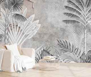 tropical elegance in beige and gray living room wallpaper mural photo wallpapers demural