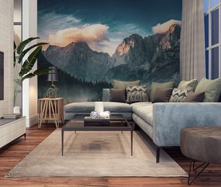 mountain landscape at sunset living room wallpaper mural photo wallpapers demural