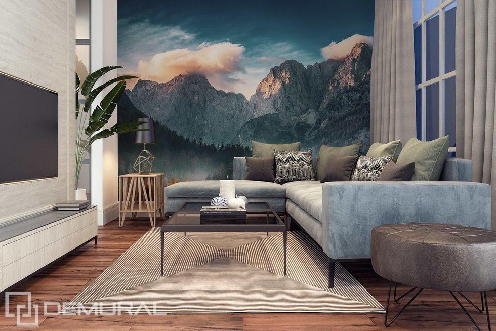 Mountain landscape at sunset Living room wallpaper mural Photo wallpapers Demural