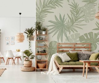 tropical accent in the living room living room wallpaper mural photo wallpapers demural