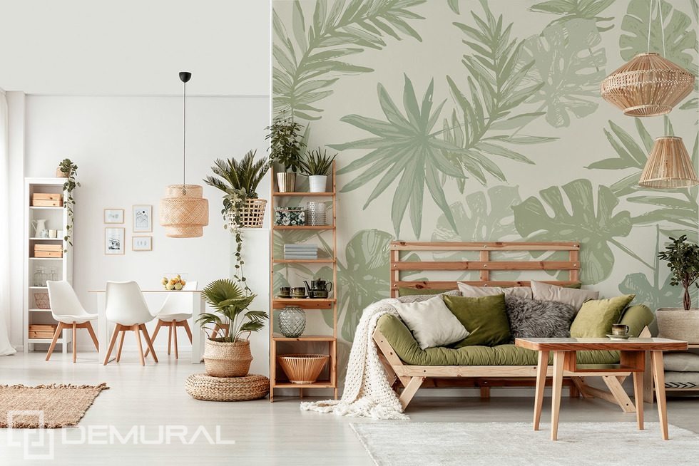 Tropical accent in the living room Living room wallpaper mural Photo wallpapers Demural