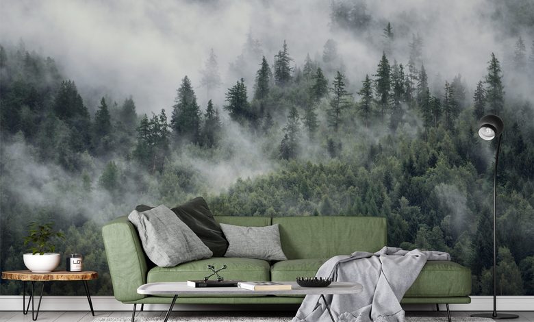 morning mist over a forest landscape landscapes wallpaper mural photo wallpapers demural