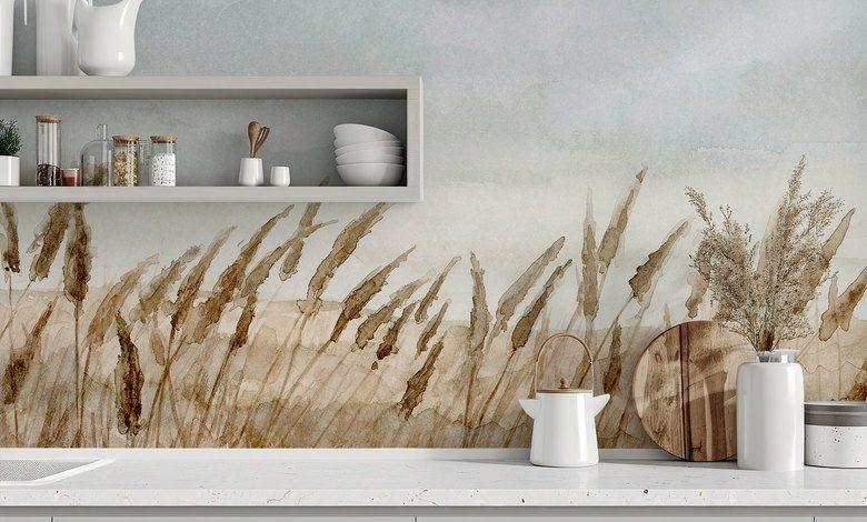 watercolor grasses in autumn light landscapes wallpaper mural photo wallpapers demural