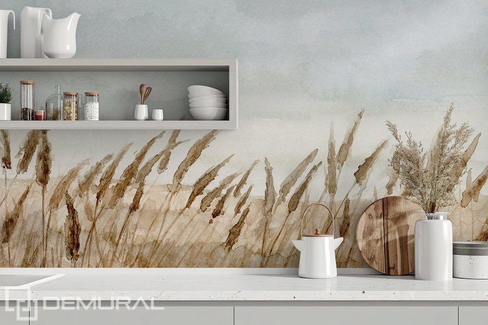 Watercolor Grasses in Autumn Light Landscapes wallpaper mural Photo wallpapers Demural