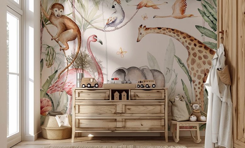 exotic tale with jungle inhabitants childs room wallpaper mural photo wallpapers demural