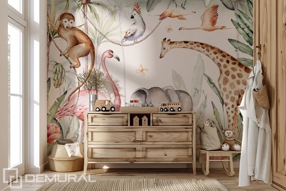 Exotic Tale with Jungle Inhabitants Child's room wallpaper mural Photo wallpapers Demural
