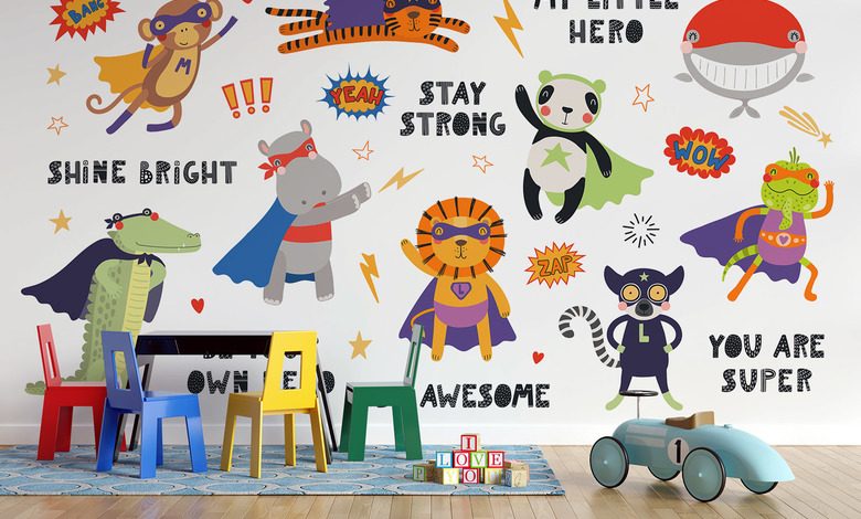 colorful heroes of everyday adventures childs room wallpaper mural photo wallpapers demural
