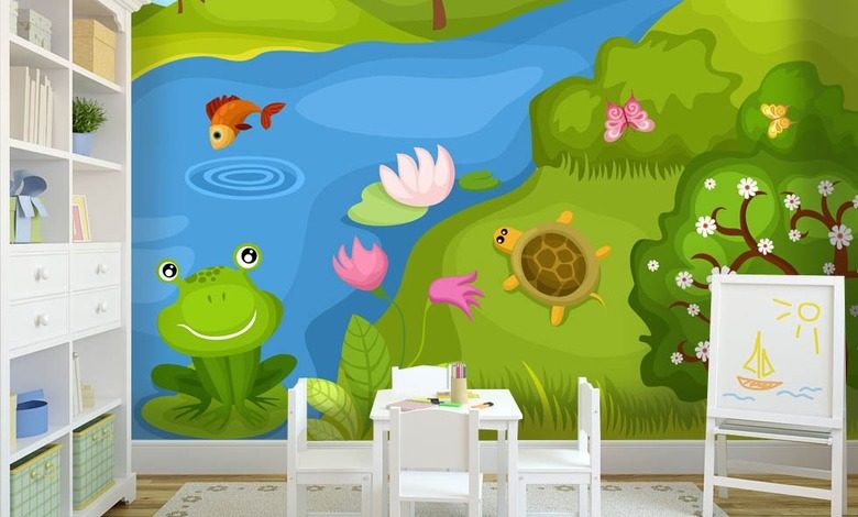 kiss a frog childs room wallpaper mural photo wallpapers demural