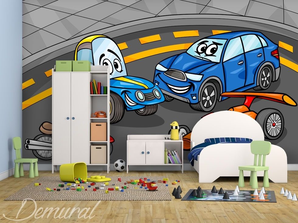 Playing with cars Boy’s room wallpaper mural Photo wallpapers Demural