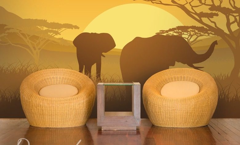 elephants on safari landscapes wallpaper mural photo wallpapers demural