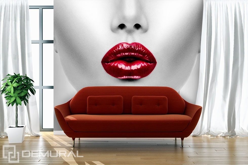 Red lips Living room wallpaper mural Photo wallpapers Demural