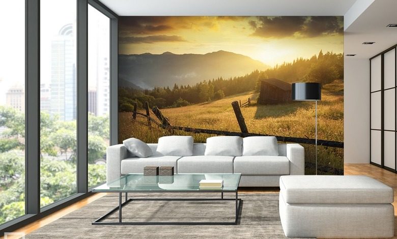 on a mountain pasture landscapes wallpaper mural photo wallpapers demural