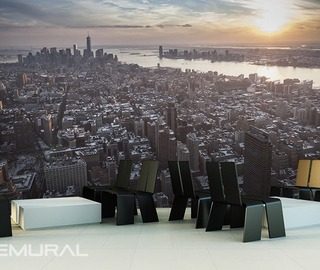 sunrise above the city cafe wallpaper mural photo wallpapers demural
