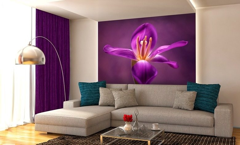 floral purple flowers wallpaper mural photo wallpapers demural