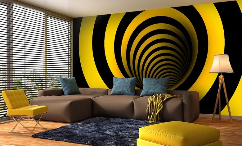 curved in yellow and black optically magnifying wallpaper mural photo wallpapers demural