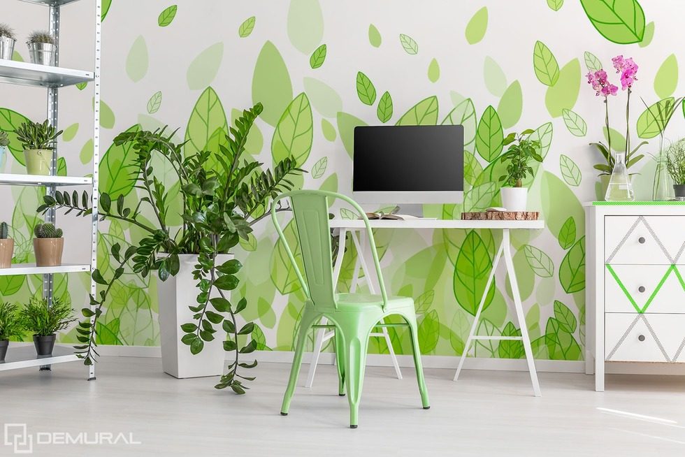 Floristically green treat Living room wallpaper mural Photo wallpapers Demural