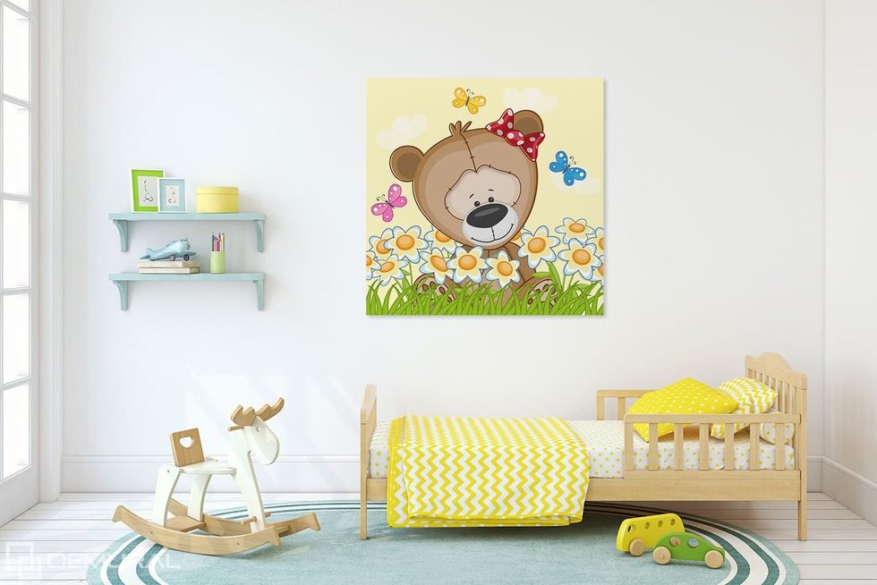 Spring wanderings of a little bear Canvas prints in child's room Canvas prints Demural