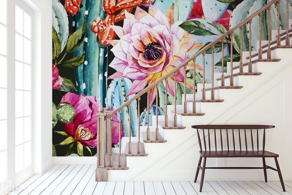 Flower impressions Living room wallpaper mural Photo wallpapers Demural