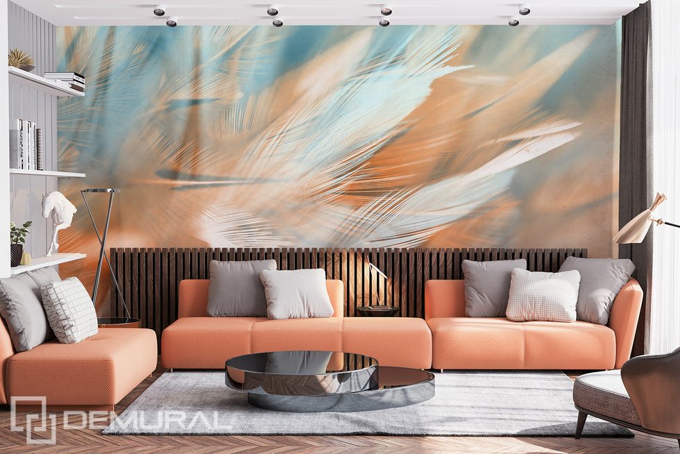 Colourful lightness of feathers Living room wallpaper mural Photo wallpapers Demural
